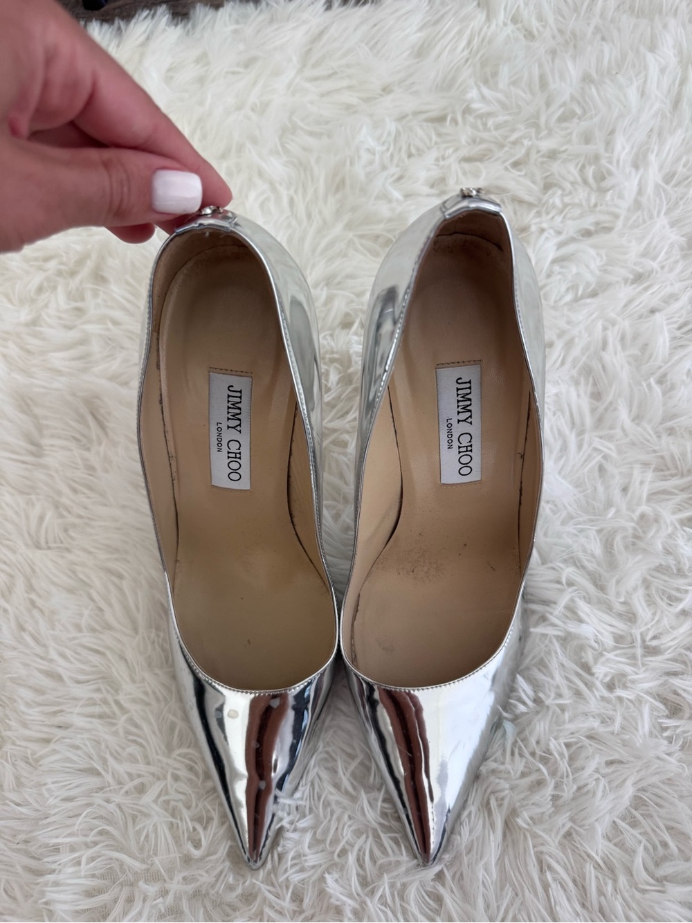 Jimmy Choo Metallic Silver Pointed Toe Pumps